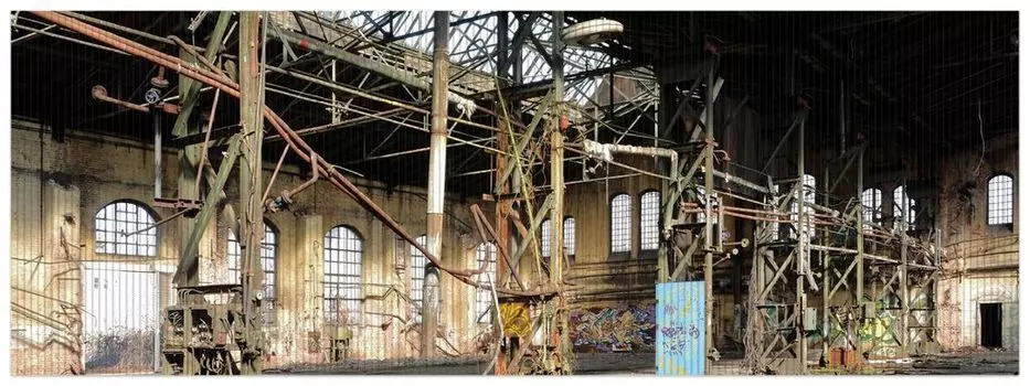 Коврик для душа Wallario, нескользящий коврик, коврик для ванной, коврик для двери, заброшенный промышленный цех - старая фабрика, размер ок. 180 х 65 см, коричневый