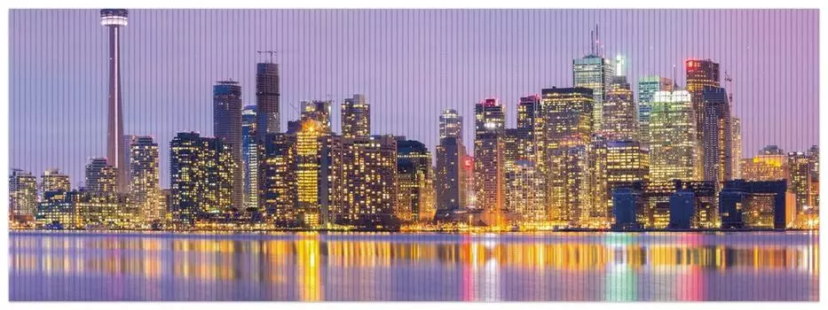 Коврик для душа Wallario, нескользящий коврик, коврик для ванной, коврик для двери Toronto Skyline - Канада вечером, размер ок. 180 х 65 см, фиолетовый