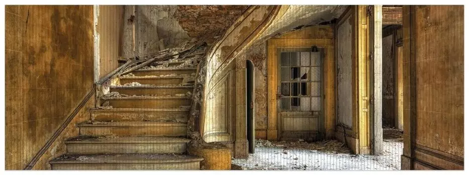 Коврик для душа Wallario, нескользящий коврик, коврик для ванной, коврик для двери, лестница из цельного камня в заброшенном доме, размер ок. 180 х 65 см, коричневый