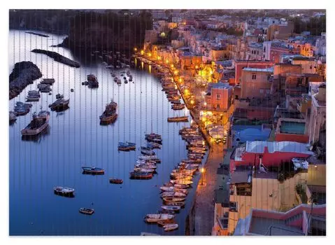 Коврик для душа Wallario, нескользящий коврик, коврик для ванной, коврик для двери, ночная гавань - Италия, ярко освещенная, размер ок. 70 х 50 см, черный