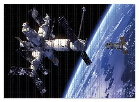 Коврик для душа Wallario, нескользящий коврик, коврик для ванной, коврик для двери, космическое путешествие - космическая станция и космический корабль в космосе, размер примерно 70 х 50 см, синий