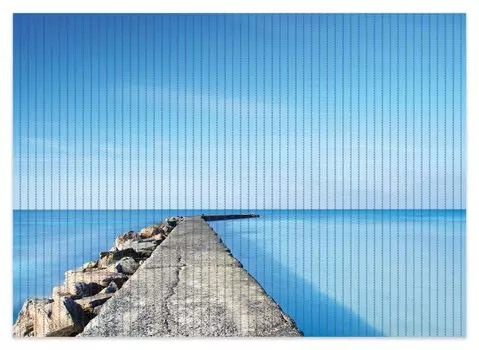 Коврик для душа Wallario, нескользящий коврик, коврик для ванной, коврик для двери, пирс на берегу голубого океана с голубым небом, размер примерно 70 х 50 см, синий