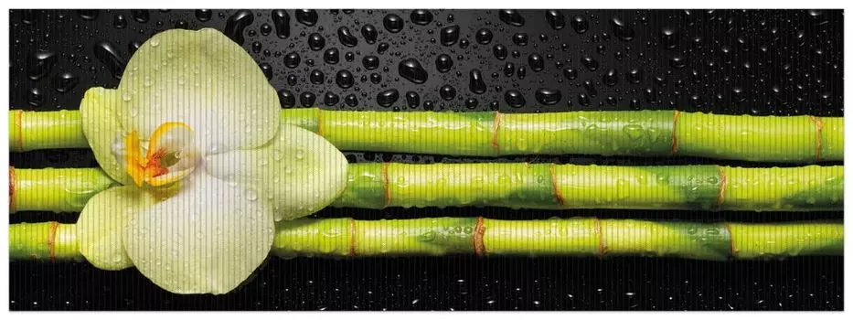 Коврик для душа Wallario, нескользящий коврик, коврик для ванной, коврик для ног, зеленая орхидея с бамбуком на черном - капли дождя, размер ок. 180 х 65 см, черный