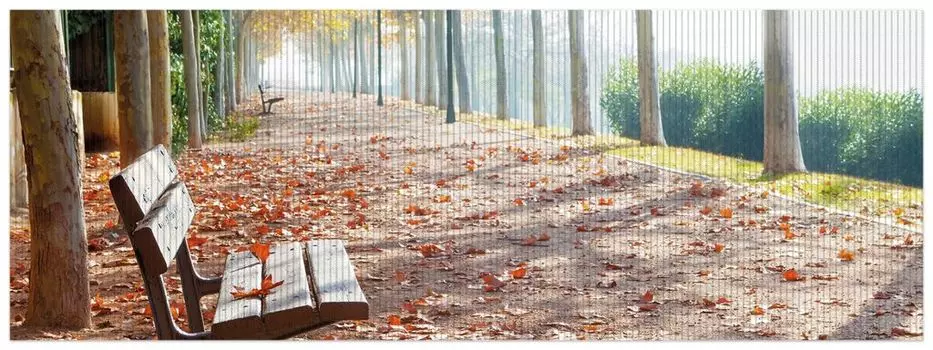 Коврик для душа Wallario, нескользящий коврик, коврик для ванной, коврик для двери, одинокая скамейка в парке на аллее - осеннее настроение, размер ок. 180 х 65 см, коричневый