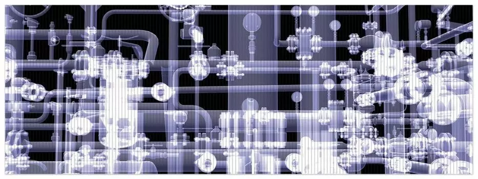 Коврик для душа Wallario, нескользящий коврик, коврик для ванной, коврик для двери, прозрачный под рентгеновский снимок, с шестернями и трубками, размер ок. 180 х 65 см, синий