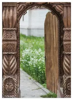 Коврик для душа Wallario, нескользящий коврик, коврик для ванной, коврик для двери, открытая старая калитка с деревянной резьбой, размер примерно 90 х 65 см, коричневый