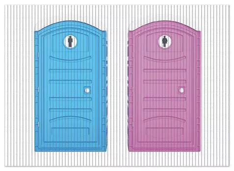 Коврик для душа Wallario, нескользящий коврик, коврик для ванной, коврик для двери, туалетный домик, синий и розовый, мужчины и женщины рядом, размер примерно 90 х 65 см, белый