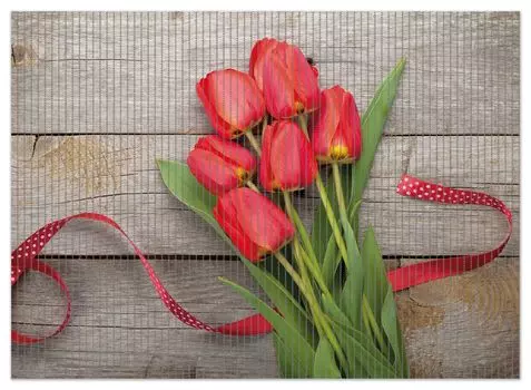 Коврик для душа Wallario, нескользящий коврик, коврик для ванной, коврик, красные тюльпаны на старом деревянном столе, размер примерно 90 х 65 см, коричневый