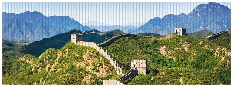 Коврик для душа Wallario, нескользящий коврик, коврик для ванной, коврик для двери, Великая Китайская стена - достопримечательность Китая летом, размер примерно 180 х 65 см, синий