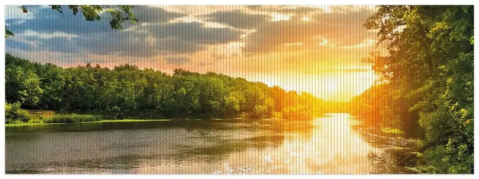 Коврик для душа Wallario, нескользящий коврик, коврик для ванной, коврик для двери, закат на реке в зеленом окружении, размер ок. 180 х 65 см, черный