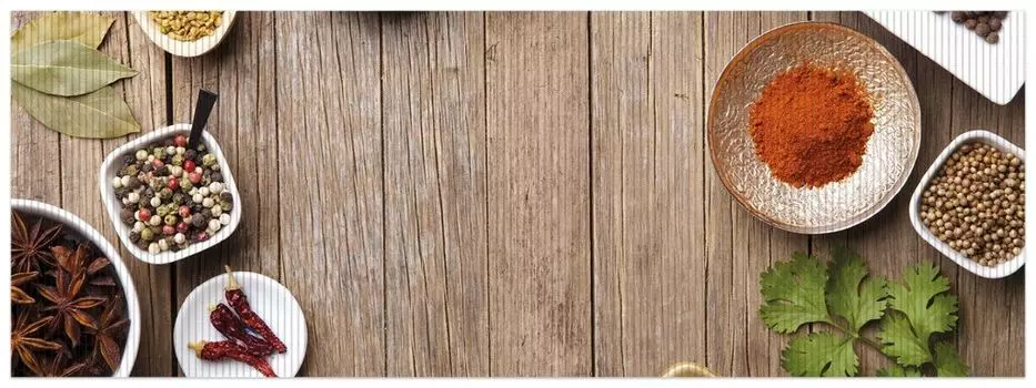 Коврик для душа Wallario, нескользящий коврик, коврик для ванной, коврик, специи в мисках на старом деревянном столе на кухне, размер примерно 180 х 65 см, коричневый