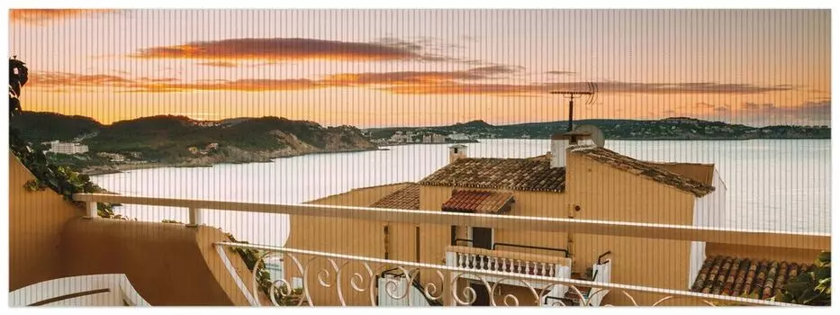 Коврик для душа Wallario, нескользящий коврик, коврик для ванной, коврик для ног, лето в Испании - вид с красивой террасы на море, размер ок. 180 х 65 см, коричневый