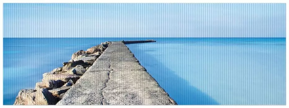 Коврик для душа Wallario, нескользящий коврик, коврик для ванной, коврик для ног, пирс на берегу голубого океана с голубым небом, размер ок. 180 х 65 см, синий