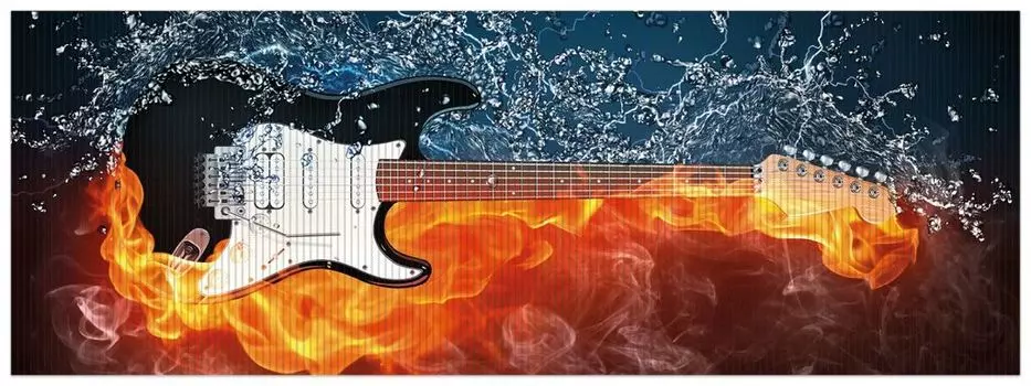 Коврик для душа Wallario, нескользящий коврик, коврик для ванной, коврик для двери, огненная гитара, размер ок. 180 x 65 см, черный