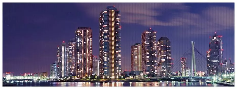 Коврик для душа Wallario, нескользящий коврик, коврик для ванной комнаты, коврик для двери Ночной горизонт Токио, размер ок. 180 x 65 см, синий