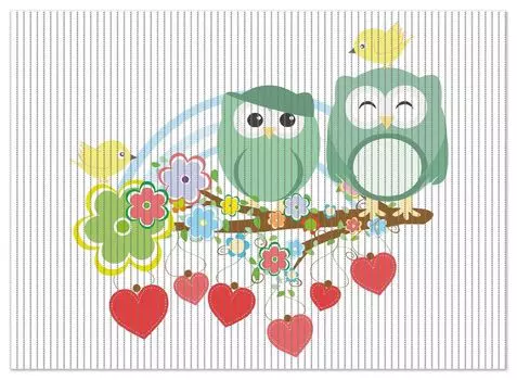 Коврик для душа Wallario, нескользящий коврик, коврик для ванной, коврик для двери, разноцветные совы с маленькими птичками на ветке, размер примерно 90 х 65 см, белый