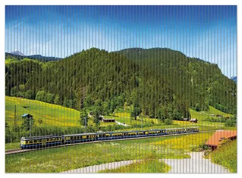 Коврик для душа Wallario, нескользящий коврик, коврик для ванной, коврик для двери, железная дорога в летнем пейзаже Швейцарии, размер ок. 90 х 65 см, желтый