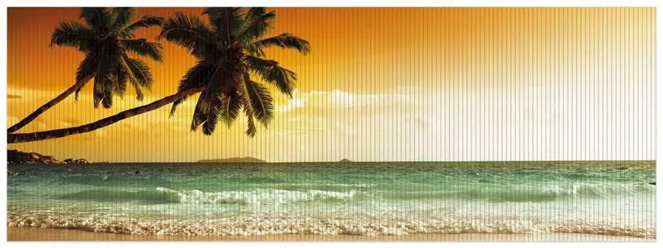 Коврик для душа Wallario, нескользящий коврик, коврик для ванной, коврик для ног, пальмы на песчаном пляже с заходящим солнцем, размер ок. 180 х 65 см, черный