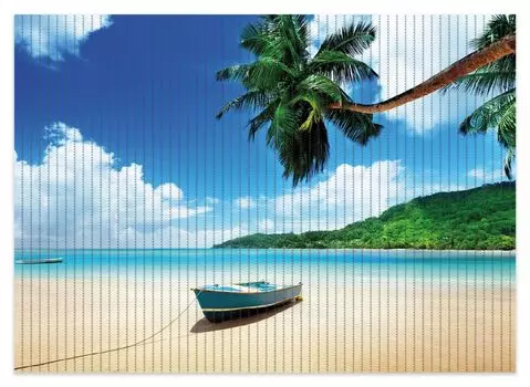 Коврик для душа Wallario, нескользящий коврик, коврик для ванной, коврик для ног, отдых на пальмовом пляже под пальмами с рыбацкой лодкой, размер ок. 70 х 50 см, синий
