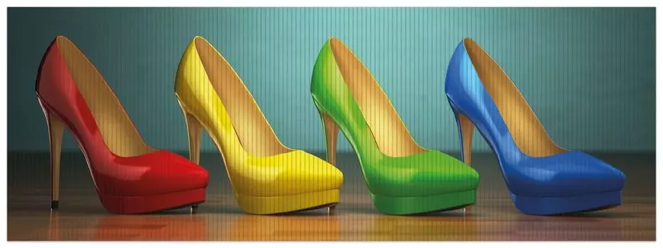 Коврик для душа Wallario, нескользящий коврик, коврик для ванной, коврик для ног, красочная обувь — женские туфли на высоком каблуке, размер примерно 180 х 65 см, бирюзовый