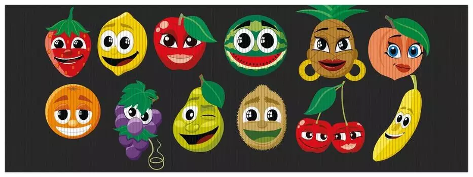 Коврик для душа Wallario, нескользящий коврик, коврик для ванной, коврик для двери, фруктовые смайлы в комическом стиле - забавная клубника, бананы, вишня и т. д., размер примерно 180 х 65 см, белый