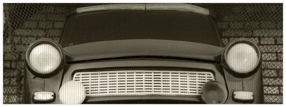 Коврик для душа Wallario, нескользящий коврик, коврик для ванной, коврик для ног, старый Trabbi в черно-белом цвете - вид на фары спереди, размер ок, желтый