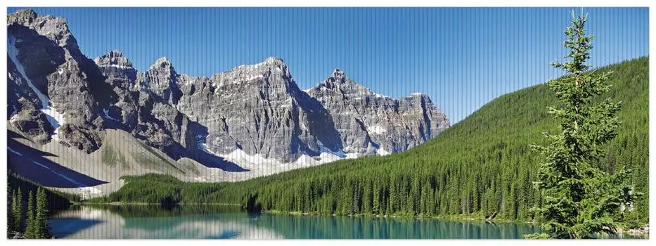 Коврик для душа Wallario, нескользящий коврик, коврик для ванной, коврик для двери, темно-синее озеро с панорамой гор и лесов в Канаде, размер ок. 180 х 65 см, синий