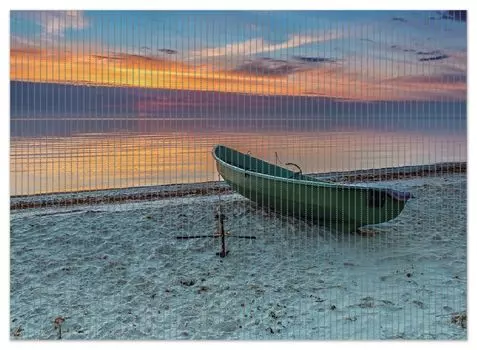 Коврик для душа Wallario, нескользящий коврик, коврик для ванной, коврик для двери, одинокая рыбацкая лодка с якорем на пляже, размер примерно 90 х 65 см, синий