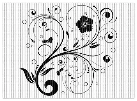 Коврик для душа Wallario, нескользящий коврик, коврик для ванной, коврик для ног, черно-белый завиток с цветами и кругами, размер примерно 90 х 65 см