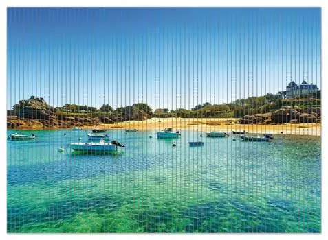 Коврик для душа Wallario, нескользящий коврик, коврик для ванной, коврик для двери, французская бухта с прозрачной водой и лодками, размер ок. 90 х 65 см, синий