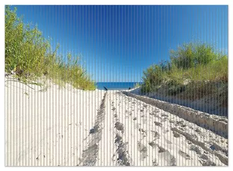 Коврик для душа Wallario, нескользящий коврик, коврик для ванной комнаты, коврик для двери На песчаной дорожке к пляжу - голубое небо над морем, размер ок. 90 х 65 см, белый