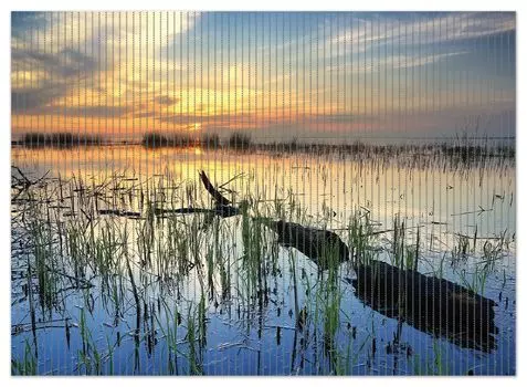 Коврик для душа Wallario, нескользящий коврик, коврик для ванной, коврик для двери, камыш вечером - закат над пейзажем озера, размер ок. 90 х 65 см, синий