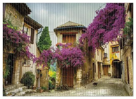 Коврик для душа Wallario, нескользящий коврик, коврик для ванной, коврик для двери, живописный городок в Провансе с яркими цветами, размер ок. 90 х 65 см, черный