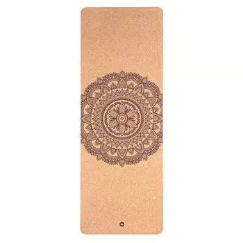 Коврик для йоги пробковый MANDALA двухцветный, двухцветный. Принт темно-коричневый/бирюзовый BODHI, коричневый