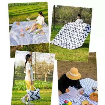 Коврик для пикника Beishanlang, водонепроницаемый утолщенный влагостойкий тканевый портативный коврик для газона 200*150, черно-белый волнистый + сумка для хранения HJ
