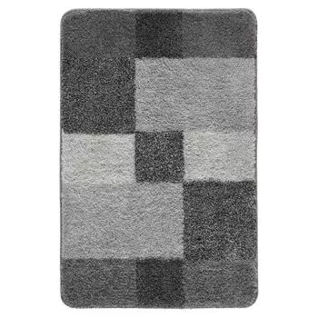Коврик для ванной - 60 х 90 см - антрацит - серый - полиакрил - в клетку Kleine Wolke