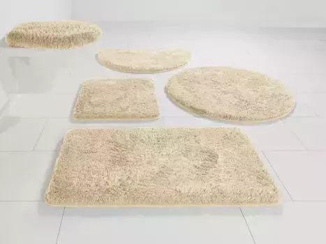 Коврик для ванной Bruno Banani "Lana", высота 25 мм, с противоскользящим покрытием 3 шт. Отдельностоящий туалетный гарнитур, бежевый