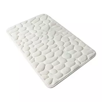 Коврик для ванной Булыжник с тиснением Мягкий напольный коврик из пены с эффектом памяти Нескользящий водопоглощающий коврик Коврик для стула Коврик для стула Машинная стирка Коврик для ванной комнаты 16x24 дюйма Homgeek, белый