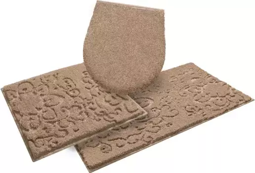 Коврик для ванной Grund "София", высота 22 мм, нескользящее покрытие, подходит для пола с подогревом, структура высокая-низкая, сделано в Европе 3 шт. Отдельностоящий туалетный гарнитур, цвет helltaupe