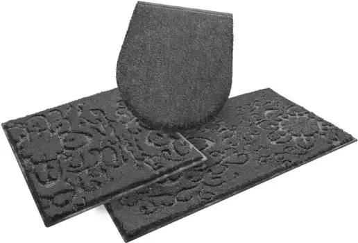 Коврик для ванной Grund "София", высота 22 мм, нескользящее покрытие, подходит для пола с подогревом, структура высокая-низкая, сделано в Европе 3 шт. Подвесной туалетный гарнитур, цвет anthrazit