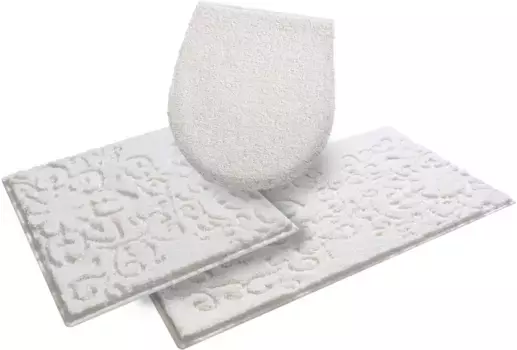 Коврик для ванной Grund "София", высота 22 мм, нескользящее покрытие, подходит для пола с подогревом, структура высокая-низкая, сделано в Европе 3 шт. Подвесной туалетный гарнитур, цвет creme