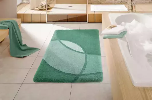 Коврик для ванной Kleine Wolke "Kent" прямоугольный (50х55 см), Прямоугольный коврик для туалета с вырезом (50х55 см), зеленый