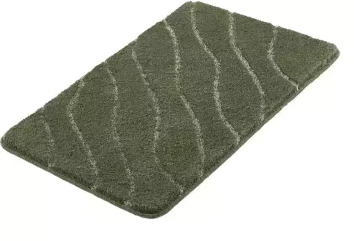Коврик для ванной Kleine Wolke "Трамвай", высота 20 мм, нескользящее покрытие, подходит для пола с подогревом, современный волнистый дизайн, эффект "высокий-низкий" прямоугольный (80х140 см), цвет forest