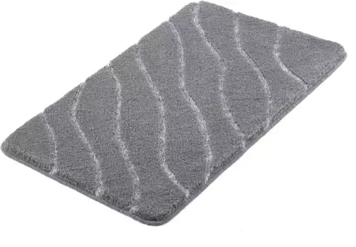 Коврик для ванной Kleine Wolke "Трамвай", высота 20 мм, нескользящее покрытие, подходит для пола с подогревом, современный волнистый дизайн, эффект "высокий-низкий" прямоугольный (55х65 см), цвет anthrazit
