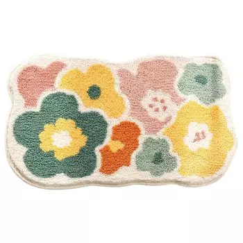 Коврик для ванной комнаты Красивый цветочный узор Толстый ковер с цветами Сильное водопоглощение Моющийся ковер Не тихий-B Stuttg, мультиколор