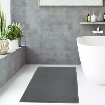 Коврик для ванной комнаты с высоким ворсом. Приятный, мягкий, моющийся коврик для ванной. Цвет: темно-серый. Размеры: 80 x 150 см pay