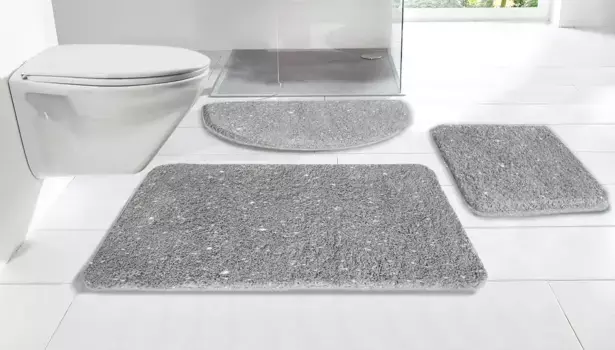 Коврик для ванной Leonique "Блеск", высота 30 мм, противоскользящее покрытие, коврик для ванной, акценты из блестящей пряжи прямоугольный (50х90 см), серый