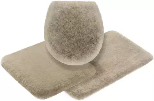 Коврик для ванной Leonique "Ransol, особенно длинный ворс, очень пушистый", высота 50 мм 3 шт. Отдельностоящий туалетный гарнитур, серо-коричневый
