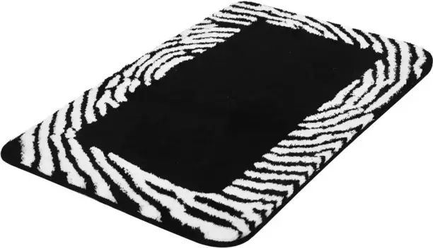 Коврик для ванной MEUSCH "Nola", высота 15 мм, противоскользящее покрытие, подходит для пола с подогревом, быстросохнущий, коврик для ванной, с зебровой каймой, можно стирать прямоугольный (60х90 см), черный