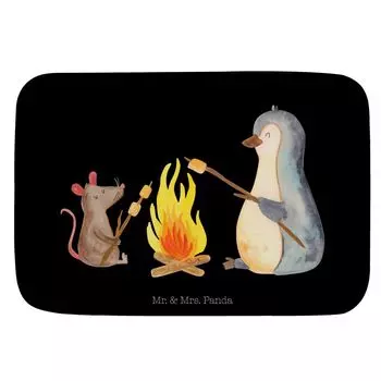 Коврик для ванной «Мистер и миссис Панда» «Пингвин у костра» — черный — подарок, коврик для ванной, работа, офис, коврик для ванной, любовь, офисная жизнь, коврик для ванной, барбекю Mr. & Mrs. Panda, белый